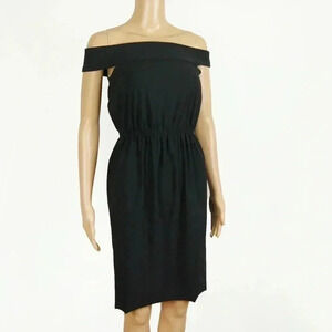 Greta Constantine Bander  Open Shoulder Black Midi Dress